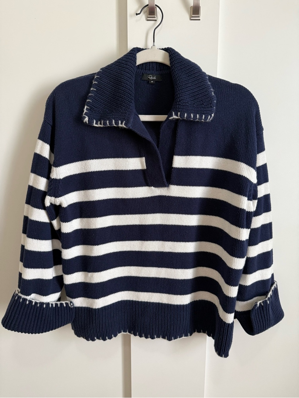 Rails Athena Pullover Bold Navy Blue & Ivory Stripe Sweater Nautical Sporty M - Picture 5 of 9